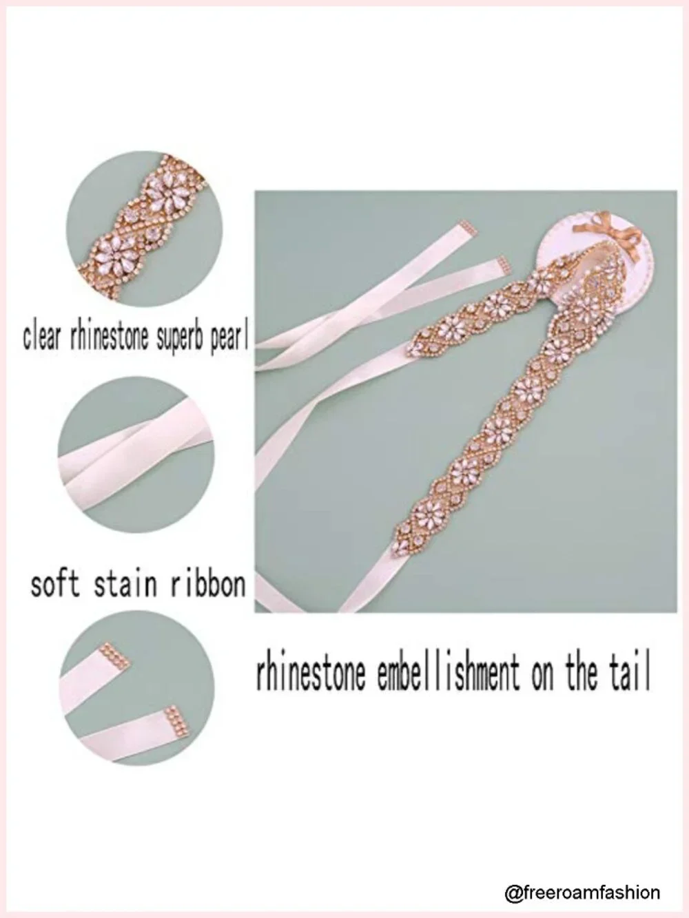 Handmade Rhinestone and Pearl Bridal Belt Sash for Wedding Gown